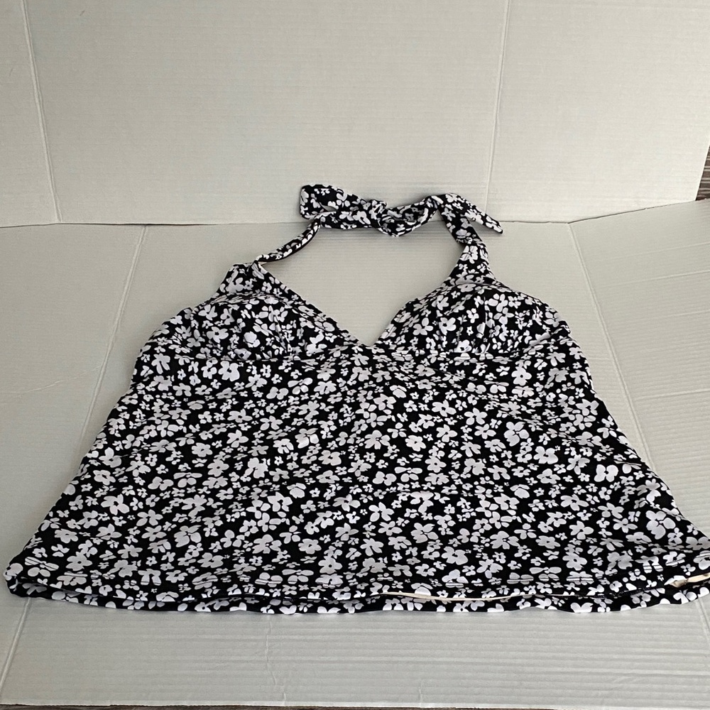 Joe Fresh Floral Halter Neck Women's Tankini Top, Swim, Black and White Size XL